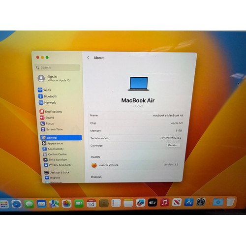 6121 - Apple 13-inch MacBook Air (8GB/256GB SSD) model no - MGN63B/A - *This lot is subject to VAT