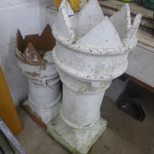 5164 - 2 x white painted chimney pots