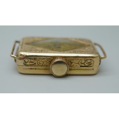 7018E - An Art Deco French 14ct yellow gold wristwatch head, 6.9g, 24mm x 15mm x 5mm