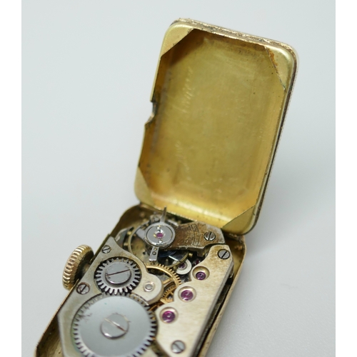 7018E - An Art Deco French 14ct yellow gold wristwatch head, 6.9g, 24mm x 15mm x 5mm