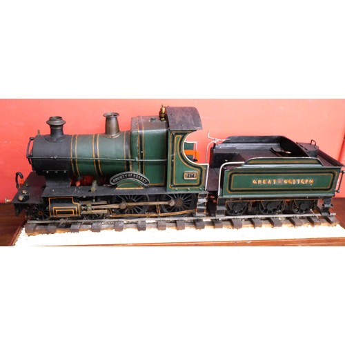 149 - A live steam 5 inch gauge 'County of Dorset' locomotive on trackbed display stand in glass case. Ful...