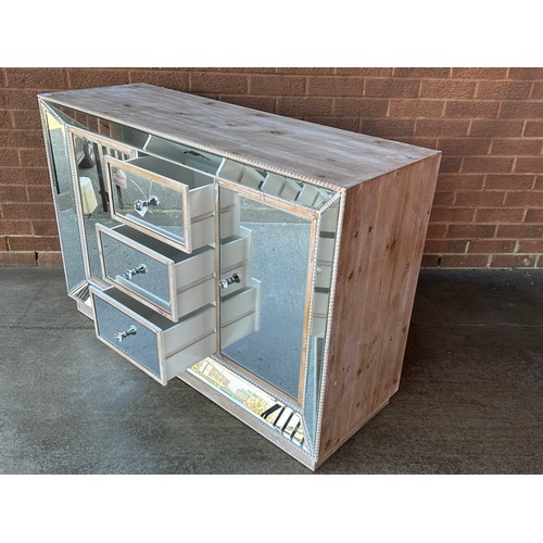 3193 - A pearl washed pine/mirrored sideboard