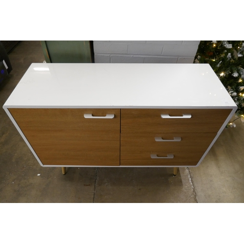 3196 - A white high gloss single door, three drawer sideboard (marked top)