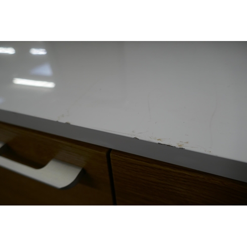 3196 - A white high gloss single door, three drawer sideboard (marked top)