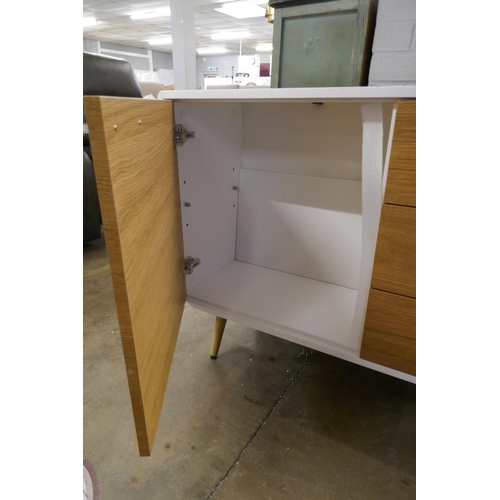 3196 - A white high gloss single door, three drawer sideboard (marked top)