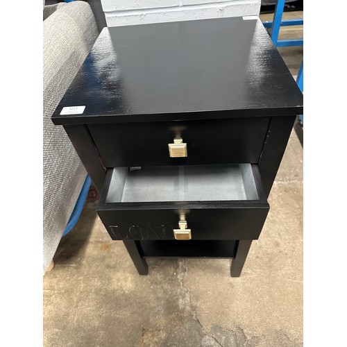 3209 - A pair of black two drawer bedside tables