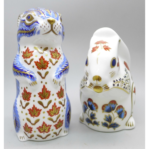 2026 - Two Royal Crown Derby paperweights, squirrel and chipmunk, both without stoppers