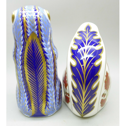 2026 - Two Royal Crown Derby paperweights, squirrel and chipmunk, both without stoppers