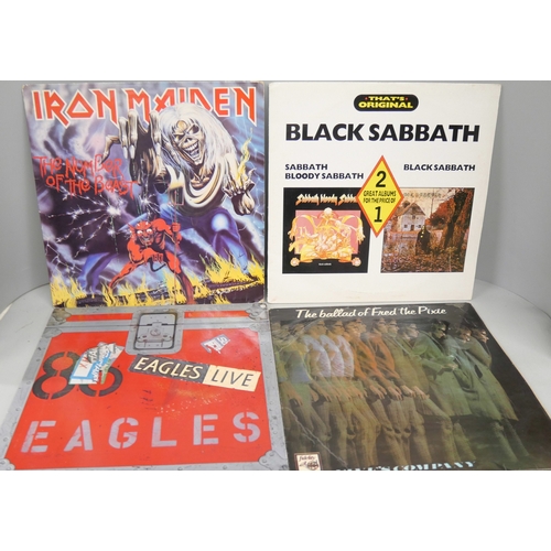 2090 - A collection of approximately 30 rock LP records including Iron Maiden, Black Sabbath, Eagles