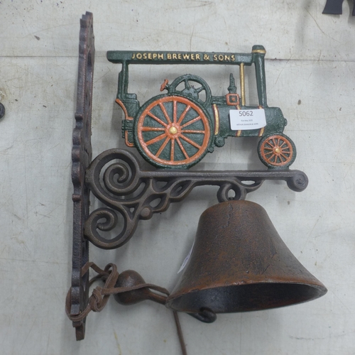 5062 - A cast metal wall mountable Joseph Brewer & sons traction engine bell  *This lot is subject to VAT