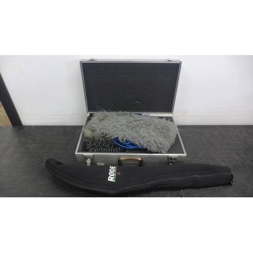 5079 - A Rode Boom mic with a Rycote Softie mic cover and a cased Sennheiser boom mic with covers
