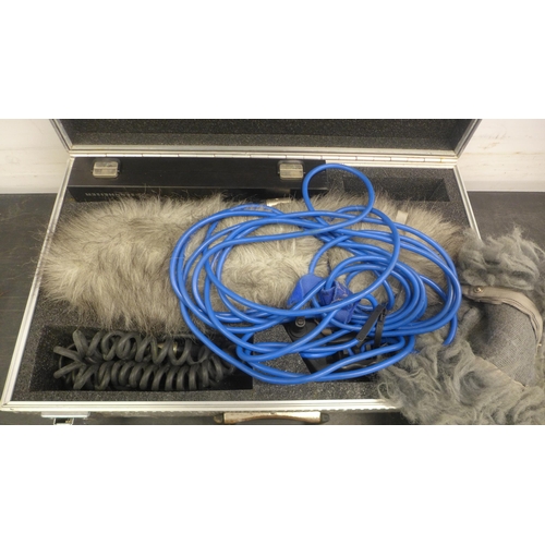 5079 - A Rode Boom mic with a Rycote Softie mic cover and a cased Sennheiser boom mic with covers