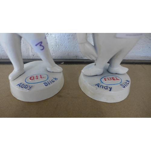5086 - A cast metal Abby Slick oil figure and a cast metal Andy Slick fuel figure   *This lot is subject to... 