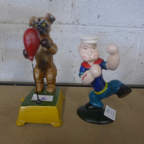 5092 - A cast metal Popeye figure and a cast metal  dog with a punching bag figure  *This lot is subject to... 