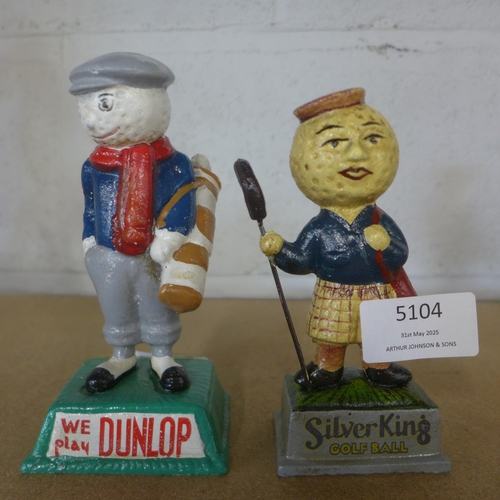 5104 - 2 small cast metal golfer figures including Dunlop and Silver King*This lot is subject to VAT