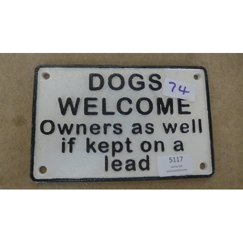 5117 - A cast metal Dogs Welcome sign  *This lot is subject to VAT