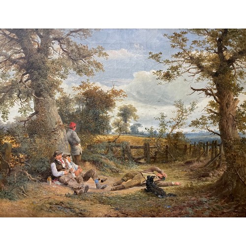 295 - Frederick Henry Henshaw (1807-1891), rural landscape with figures and a dog resting by a tree, oil o... 