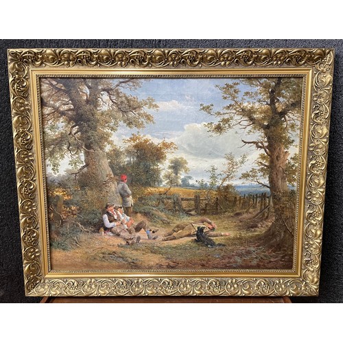 295 - Frederick Henry Henshaw (1807-1891), rural landscape with figures and a dog resting by a tree, oil o... 