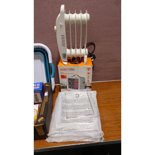 Box of miscellaneous Houshold items to include desk heater, tile cutter ...