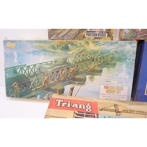 Three Airfix models and a Tri-ang Arkitex and Bayko building set
