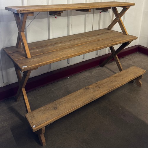 225 - Three Victorian style pine X-frame trestle tables