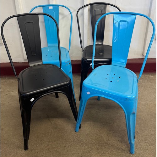 233A - A set of four Tolix style blue and black metal chairs