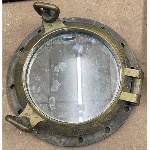 257A - An early 20th Century bronze ships porthole, converted to mirror, 46cm