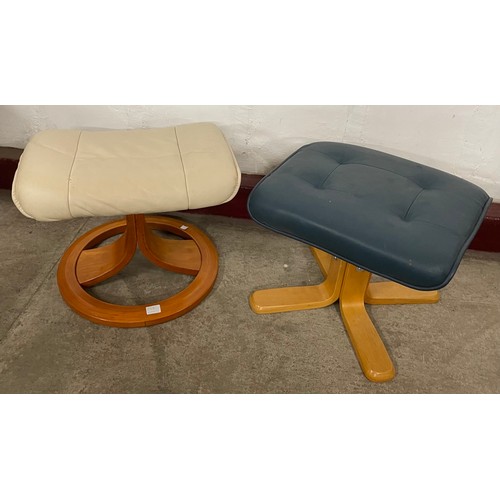 113B - Two beech and leather upholstered footstools