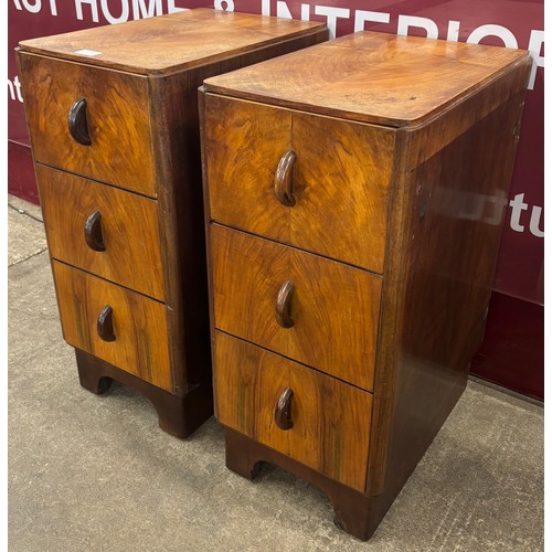 133 - A pair of Art Deco walnut bedside chests