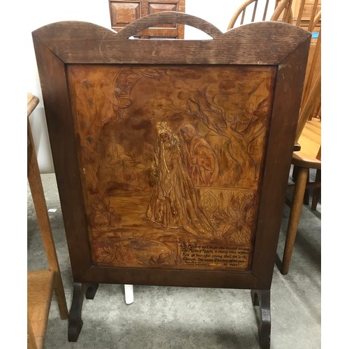 173 - An oak occasional table, firescreen, beech piano stool and a Jones sewing machine