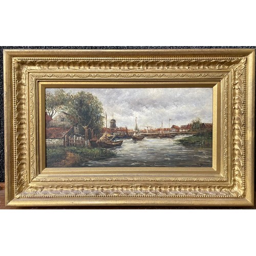 293 - B. Shaw, harbour landscape, oil on board, framed