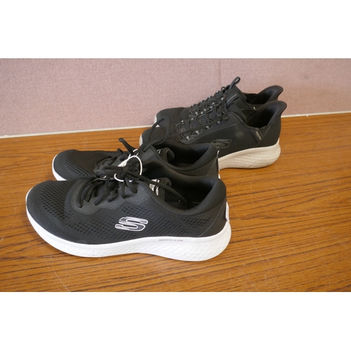 6197 - Two pairs of men's Skechers black/white trainers, size UK 9 and 8 *This lot is subject to VAT