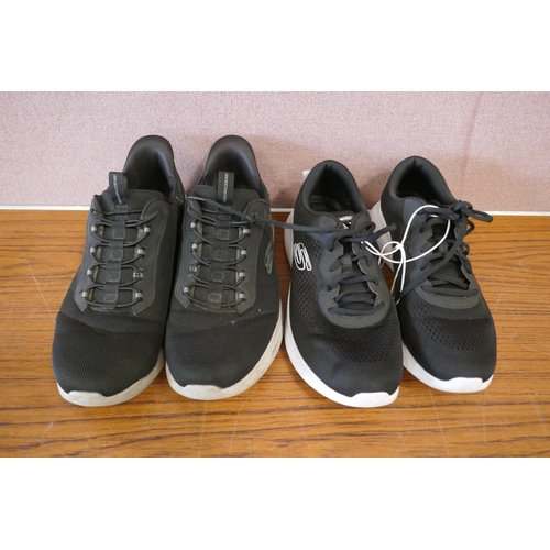 6197 - Two pairs of men's Skechers black/white trainers, size UK 9 and 8 *This lot is subject to VAT