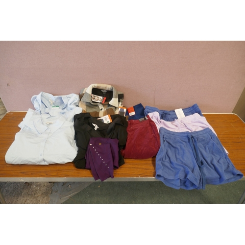 6214 - A quantity of womens shirts, tops, trousers and loungewear, various styles and sizes, mainly with ta... 