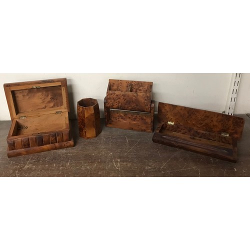 248 - A burr yew jewellery box with secret compartment and three others