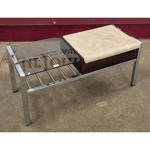 2 - A Chippy Heath rosewood and chrome telephone seat, with glass top and cream vinyl lift up seat. CITE... 