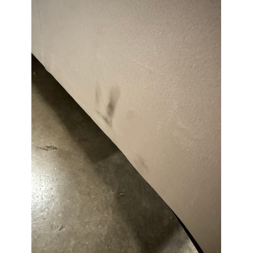 3157 - A champagne velvet upholstered shell back 3 seater sofa (transit mark)