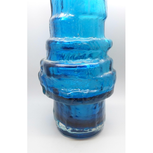 2001 - A Whitefriars glass Hoop vase designed by Geoffrey Baxter in kingfisher blue, 28.5cm