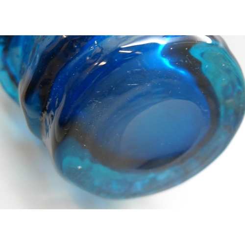 2001 - A Whitefriars glass Hoop vase designed by Geoffrey Baxter in kingfisher blue, 28.5cm