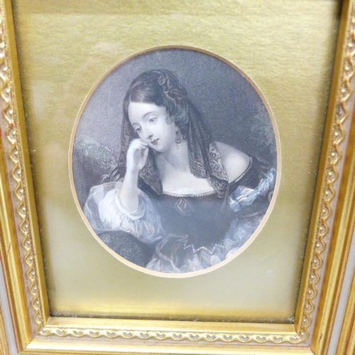 2005 - A set of four Victorian hand coloured engravings, circa 1830s, later frames, 20cm wide