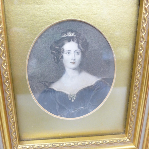 2005 - A set of four Victorian hand coloured engravings, circa 1830s, later frames, 20cm wide