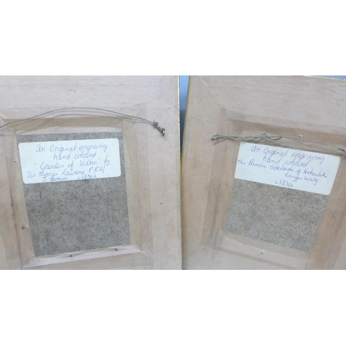 2005 - A set of four Victorian hand coloured engravings, circa 1830s, later frames, 20cm wide