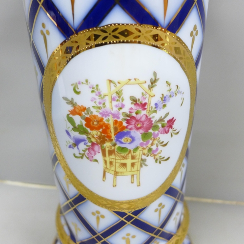 2006 - A Staffordshire Roselle Occ & Co. porcelain vase, blue and gilt with flower detail, 29cm