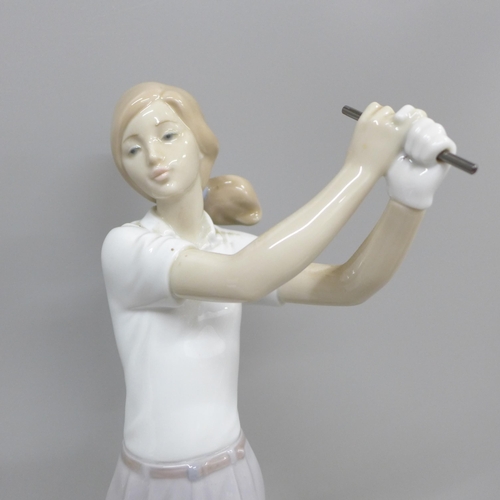 2007 - A large Lladro figure and Nao figure, lady golfers, tallest 36cm, (lacking clubs)  **PLEASE NOTE THI... 