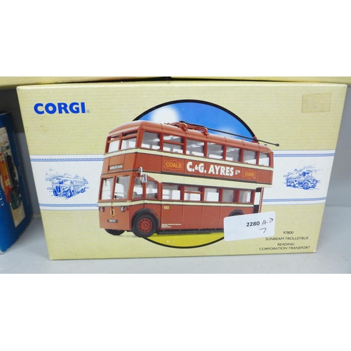 2009 - Seven Corgi model vehicles, including Post Office Guy Warrior and Ken Thomas ERF Dropside, boxed