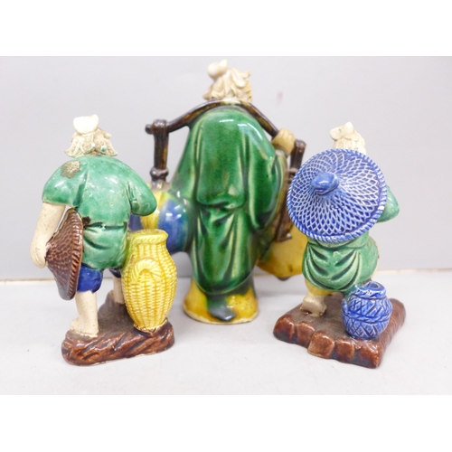 2012 - Three Oriental mud men figures, a/f