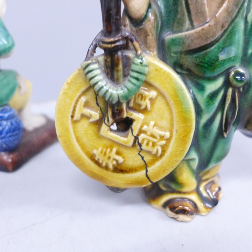 2012 - Three Oriental mud men figures, a/f