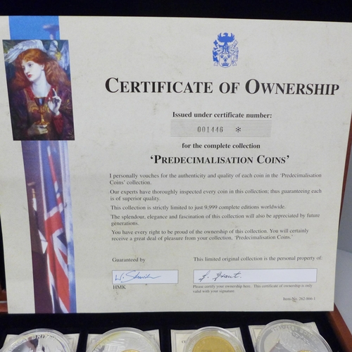 2013 - Coins; five The History of the Royal Family and Pre-decimalisation coins, cased