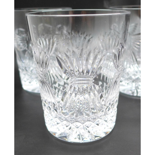 2017 - Two pairs of large Waterford crystal Millennium series double old fashion whisky glasses,  signed *T... 