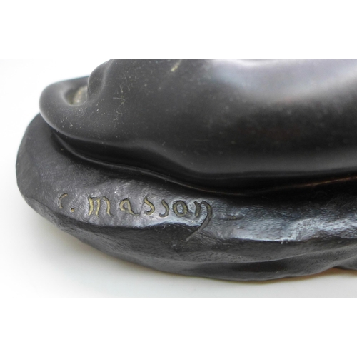 2019 - A black composite stone model of a panther, after Masson, 21cm